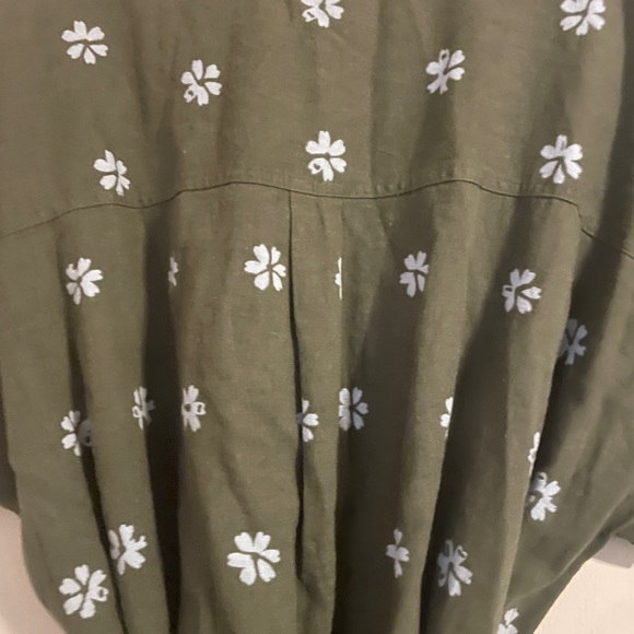 Sonoma Short Sleeve Linen Blend Green Floral Knee Length Button Dress Size 1X - Picture 5 of 8